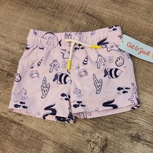 Cat & Jack Pink Swim Trunks with Whimsical Pattern